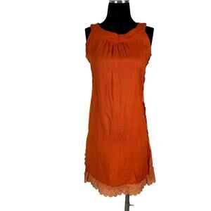 Vintage 1960s Mod Orange Mini Dress Open Back Lace Trim Keyhole Size XS S